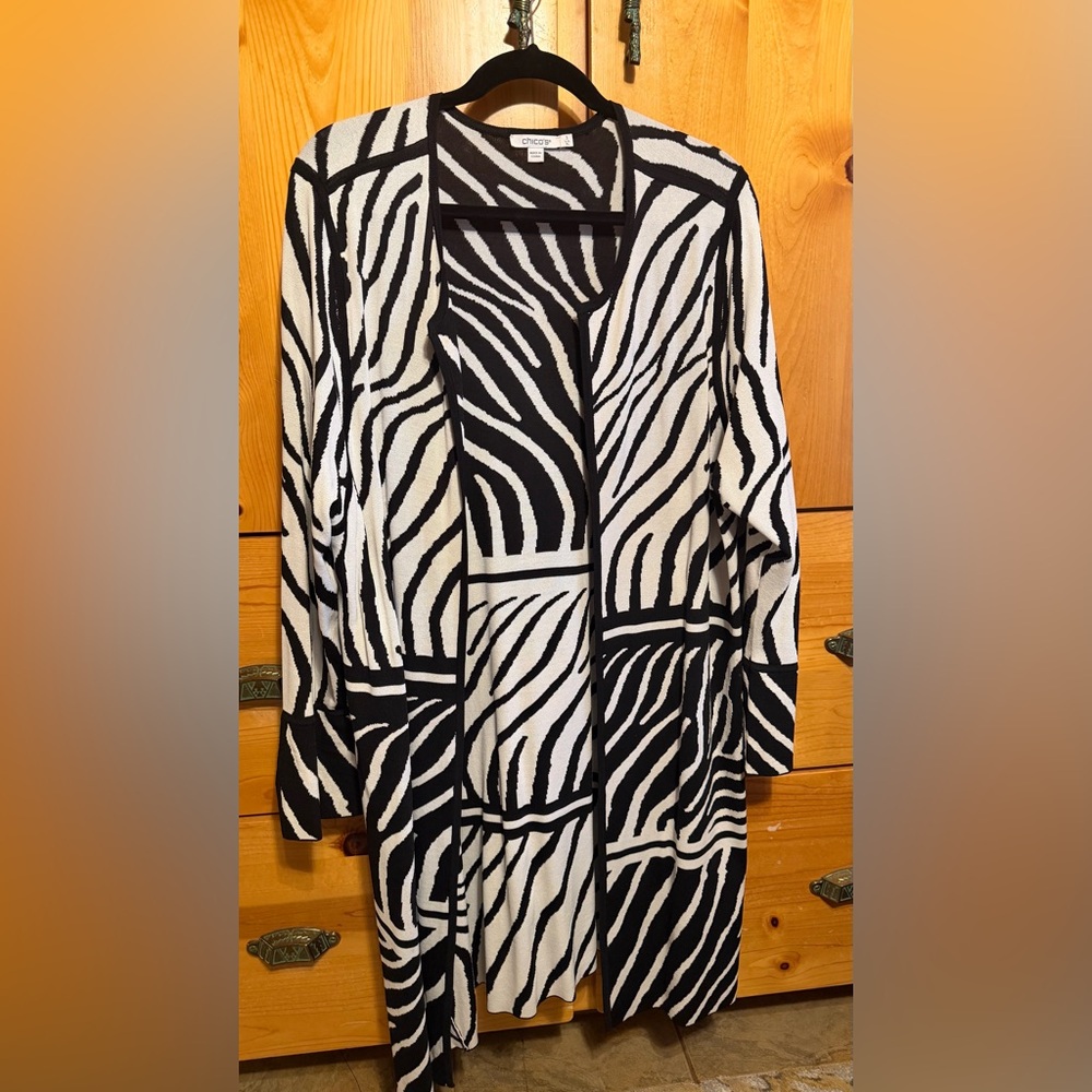 Chico's Zebra Pattern Traveler’s Cardigan Blazer size 3